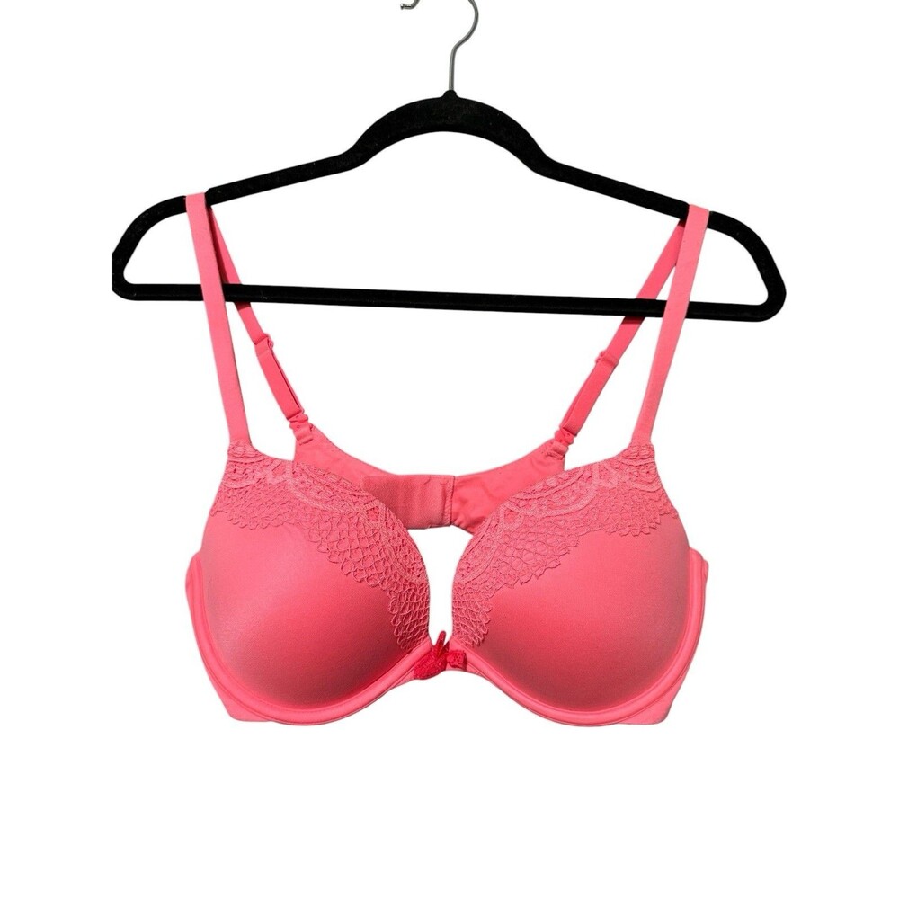 Victoria's Secret Body By Victoria Push Up Bra 36C Coral Pink Lace Convertible